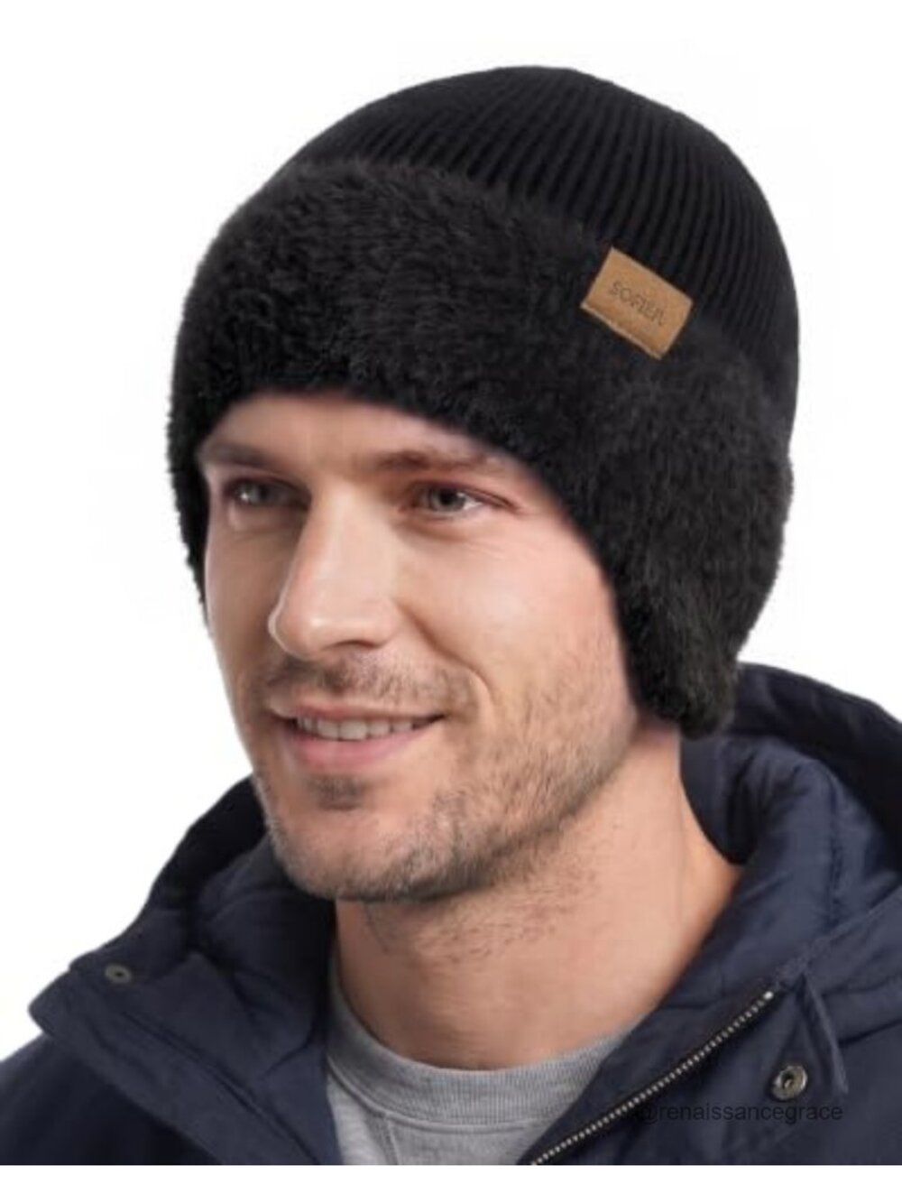 Fleece Lined Winter Beanie Hat with Earflaps for Men Women Warm Stretch Knit